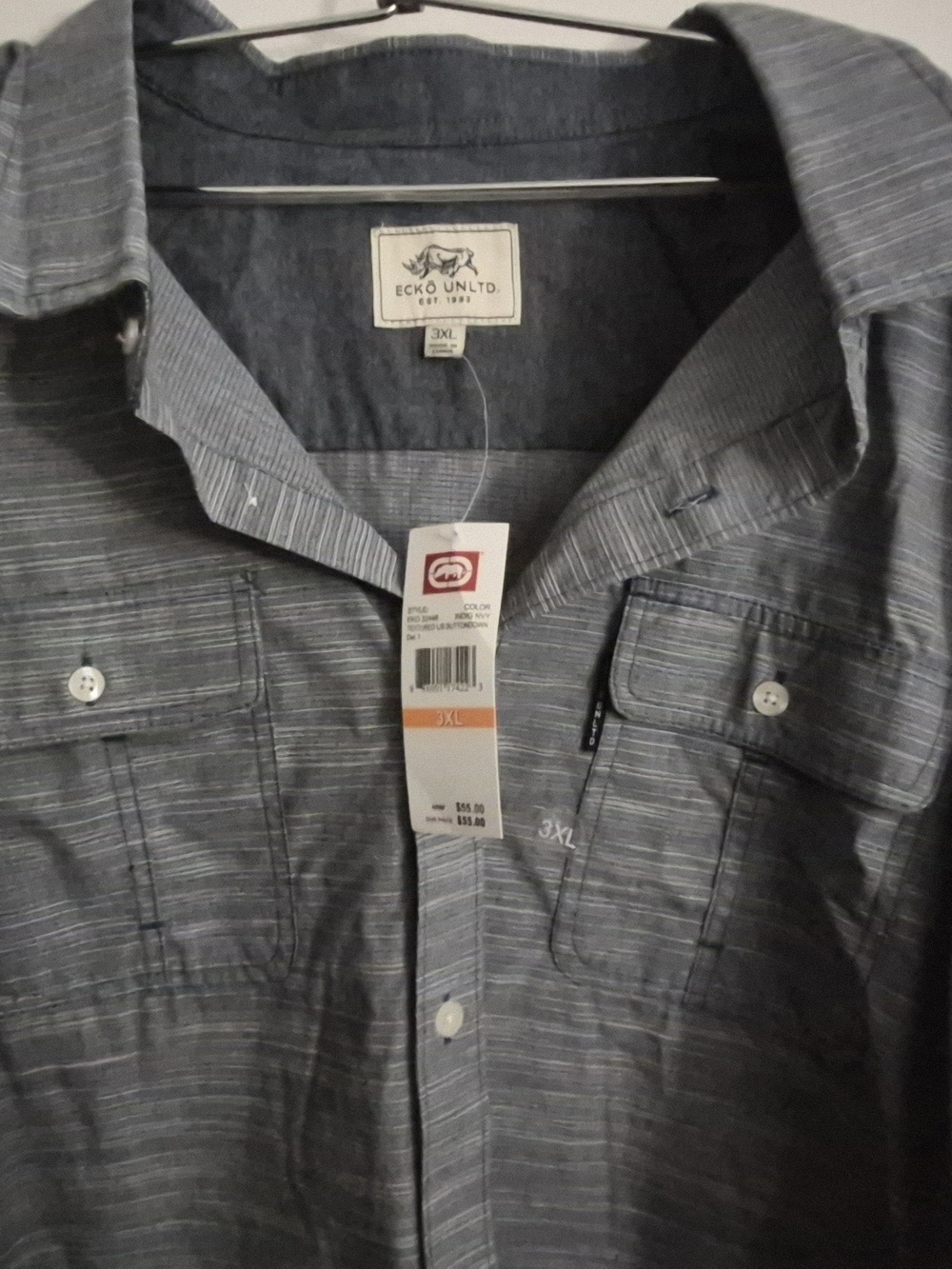 Ecko Unlimited Men’s Gray Striped Casual Button-Down Shirt
